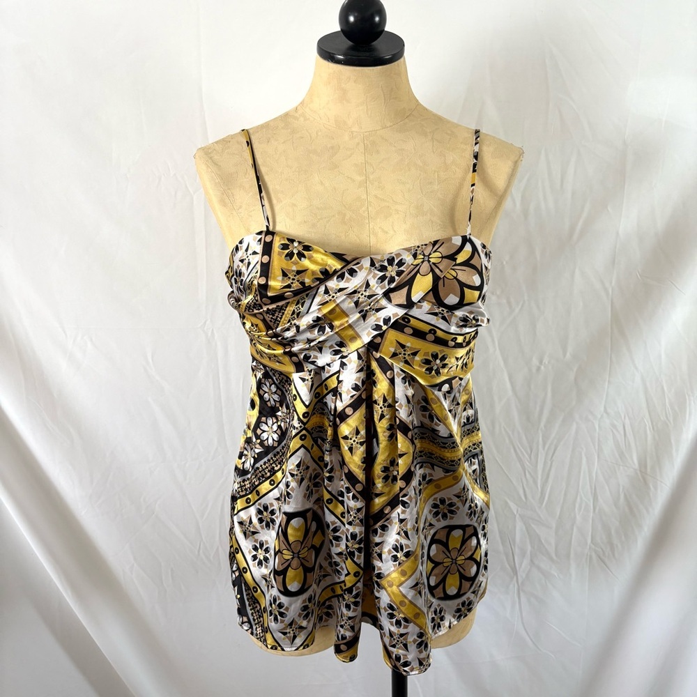 Vintage Y2K satin babydoll blouse top cami rampage large yellow black